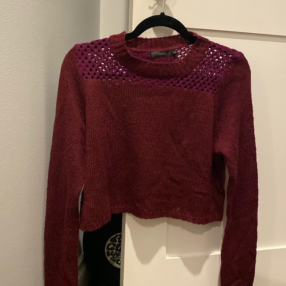 Cropped knitted maroon sweater M millau
